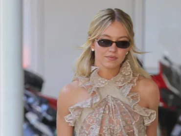 Sydney Sweeney is seen wearing ruffles during the 83rd Venice International Film Festival on Septemb...