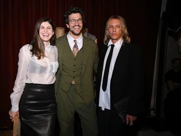 Alexandra Daddario, Paul Anthony Kelly and Jamie Campbell Bower at the Montblanc 100 Years of Leathe...