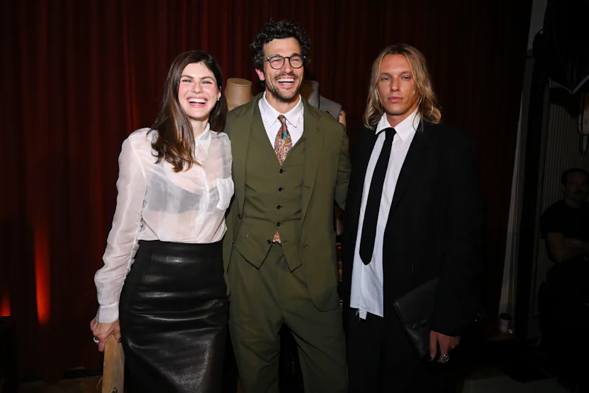 Alexandra Daddario, Paul Anthony Kelly and Jamie Campbell Bower at the Montblanc 100 Years of Leathe...
