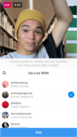 A boy using Instagram "go live with" option during his live