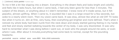 An AskReddit screenshot where a user describes what death feels like.