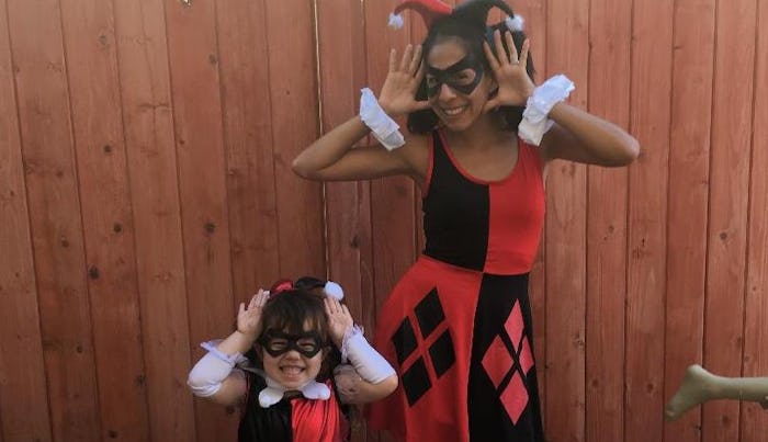 Ambrosia Brody and her daughter wearing matching Joker Halloween costumes 