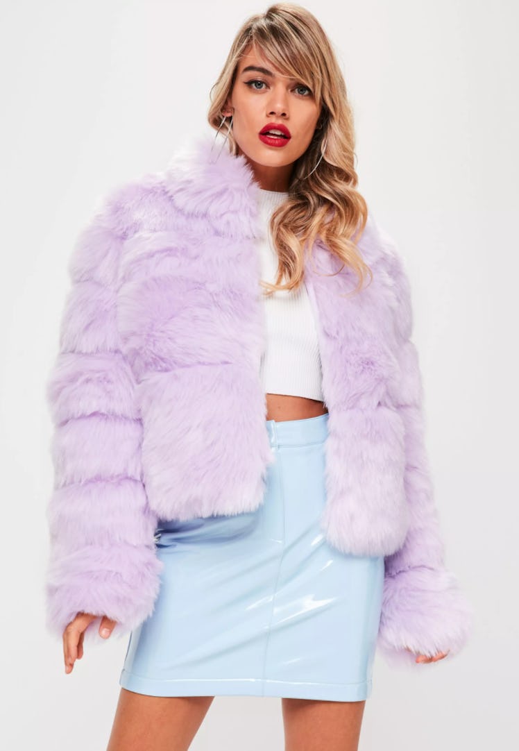 Missguided Lilac Crop Pelted Faux Fur Coat