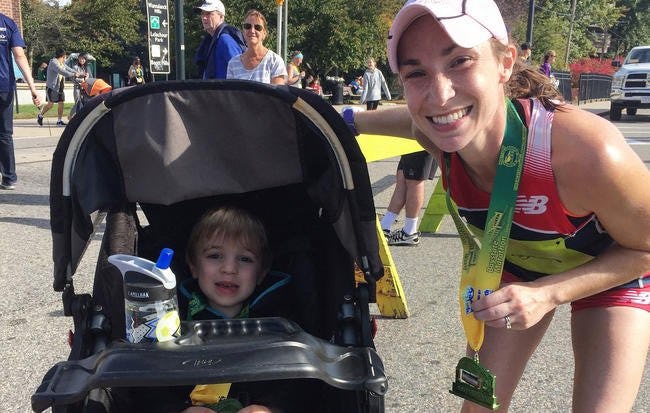 Marathon store with stroller