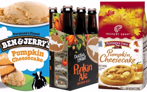 Ben & Jerry's pumpkin cheesecake, Dogfish Head Punkin ale six-pack, and Pepperidge farm pumpkin chee...