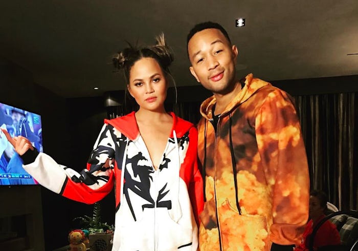 Chrissy Teigen and John Legend in their Deep Fried Pajama Jammy Jam matching costumes
