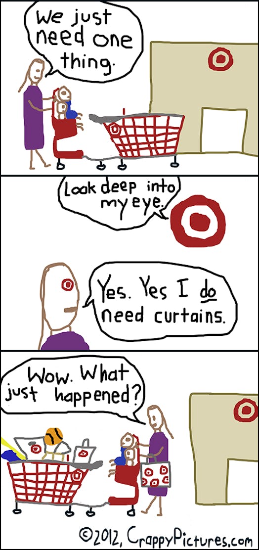 Target meme about a mom going into Target for only one thing and coming out with many other things.