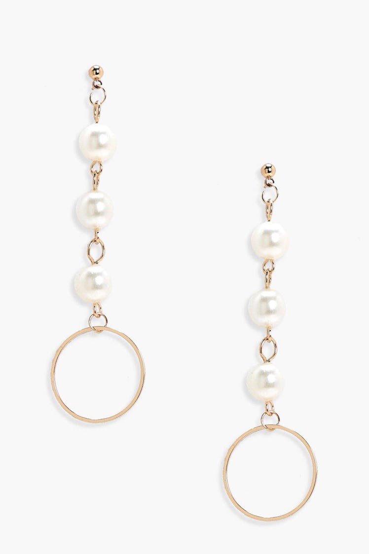 Rosie Pearl Drop Circle Earrings in Gold