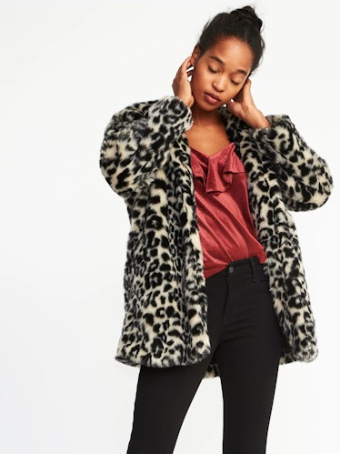 Collarless Faux-Fur Coat for Women