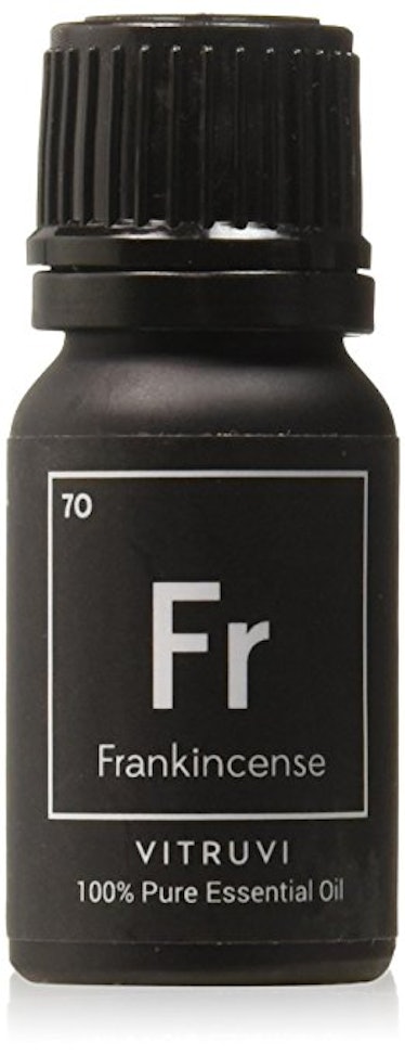 A bottle of Vitruvi Frankincense Essential Oil