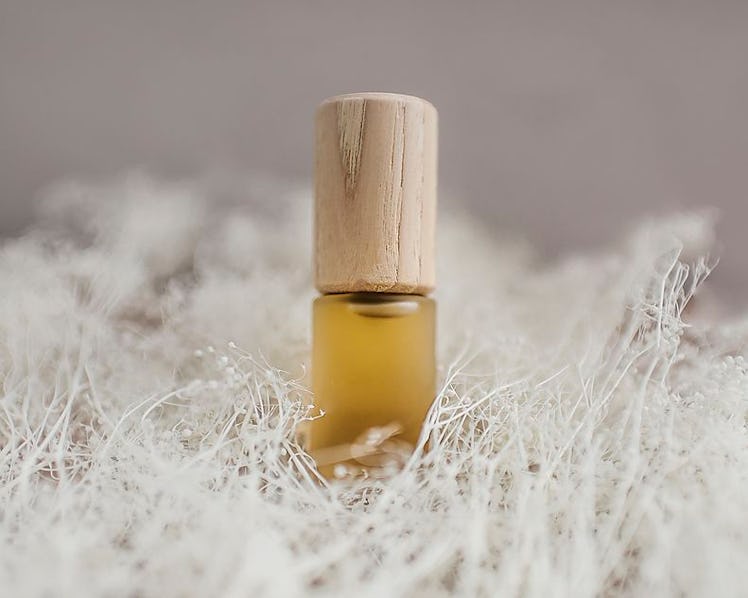 A bottle of an essential oil for colds