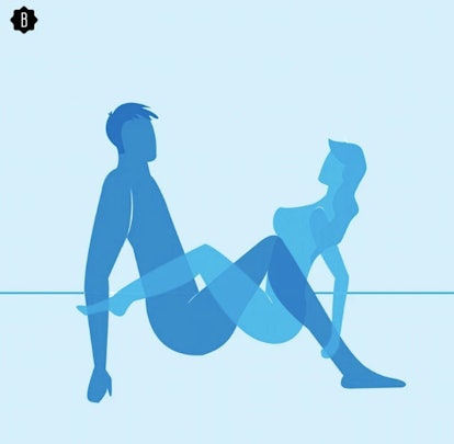 Drawn image of men and women in crab sex position. 