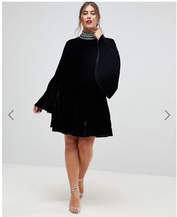 ASOS CURVE Velvet Skater with Embellished High Neck Mini Dress