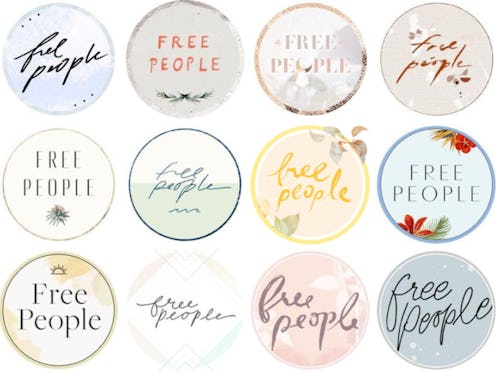 Various stickers and logos saying Free people