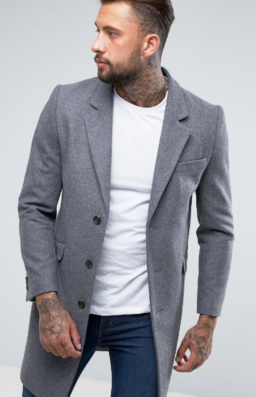 Wool Mix Overcoat In Light Gray for men