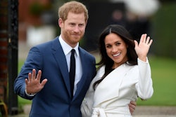 Prince Harry and his fiancé Meghan Markle waving