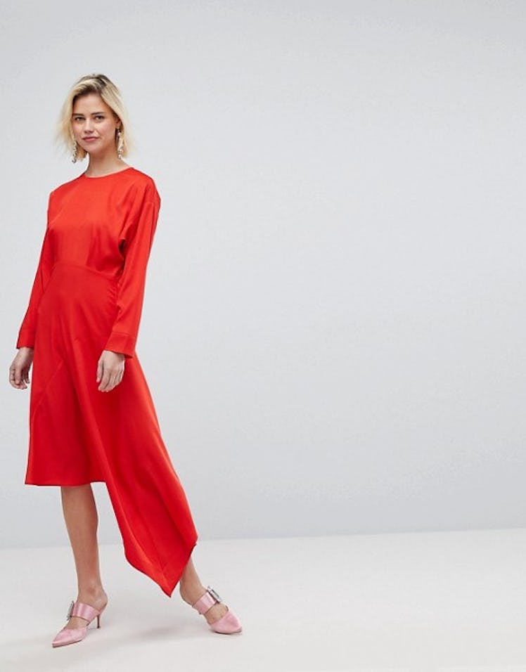 Warehouse Asymmetric Hem Midi Dress