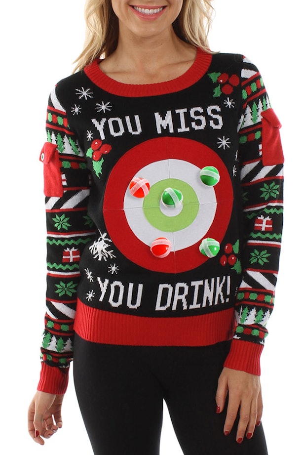 This Ugly Christmas Sweater Can Hide An Entire Bottle Of Wine, So