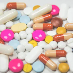A variety of multicolored pills for helping with mental health conditions