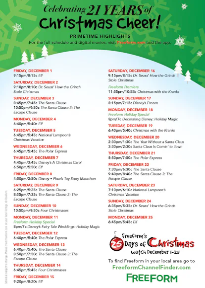 Freeform S 17 25 Days Of Christmas Schedule Is Here It S Filled With All Your Holiday Favorites Freeform S 17 25 Days Of Christmas Schedule Is Here It S Filled With All Your Holiday Favorites