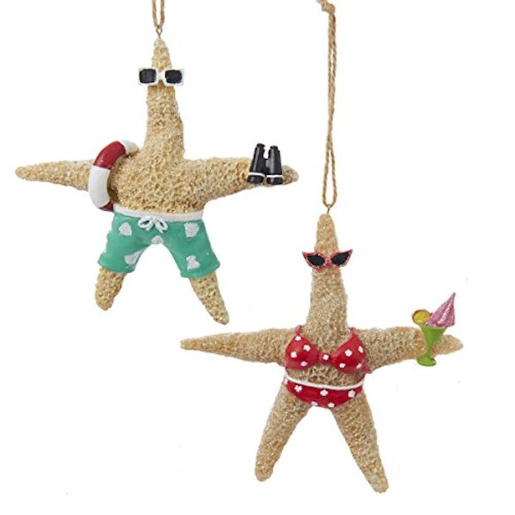 Whimsical Beach Starfish Couple in Swimsuits Ornament