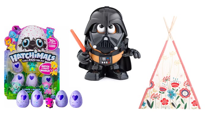 Floral teepee play tent, Stars Wars Mr. Potato Head Darth Vader, and Hatchimals Colleggtibles 