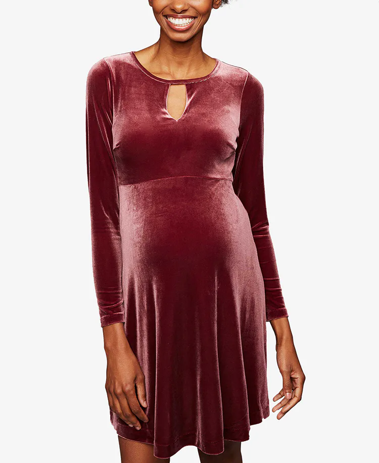 burgundy velvet maternity dress Grey Vertical Stripes Winter Bodycon Belted-Dress – Crimsoune Club main image 1