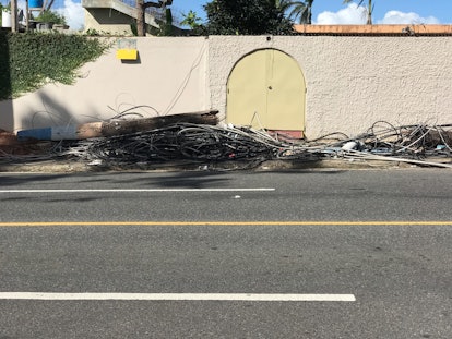 Nest of electrical cables on a street