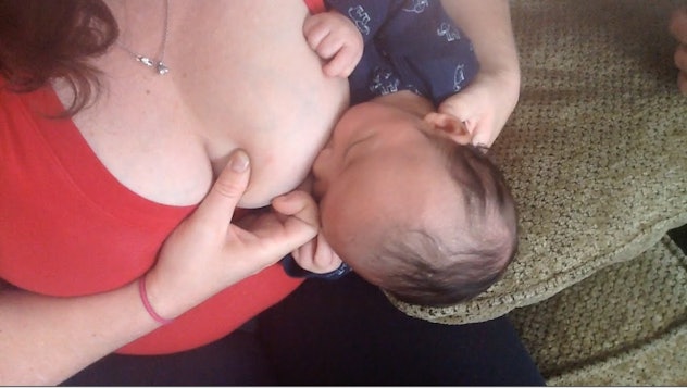 How to Breastfeed with large breasts: Breastfeeding Football Hold