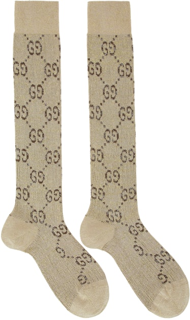 Gucci Beige Crystal GG Socks