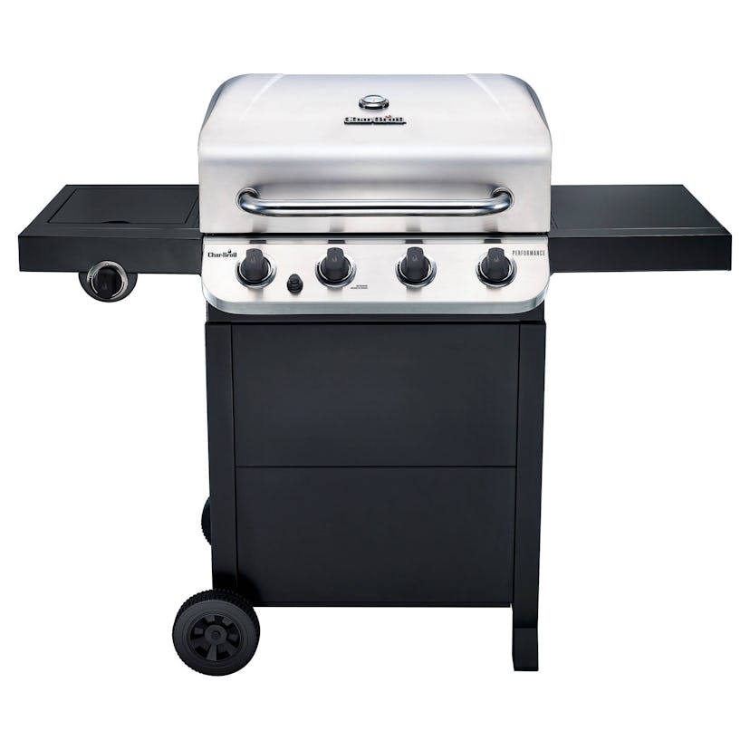 A black and grey outdoor grill