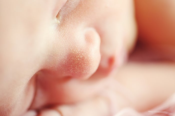 A closeup of a newborn sleeping
