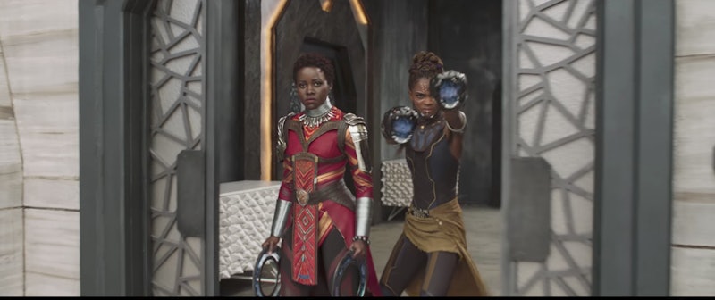 Two female characters in a scene from Black Panther