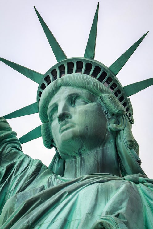 Close up of the head of the statue of liberty