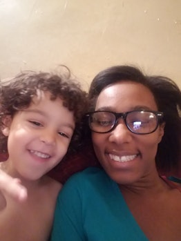 Sa'iyda Shabazz posing for a selfie with her son