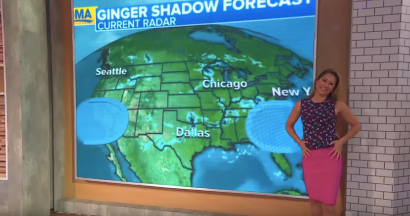 ginger zee gold dress pregnant GMA's Ginger Zee Flashes Long Legs in High-Slit Gold Gown: Wardrobe Malfunction Caught on Video