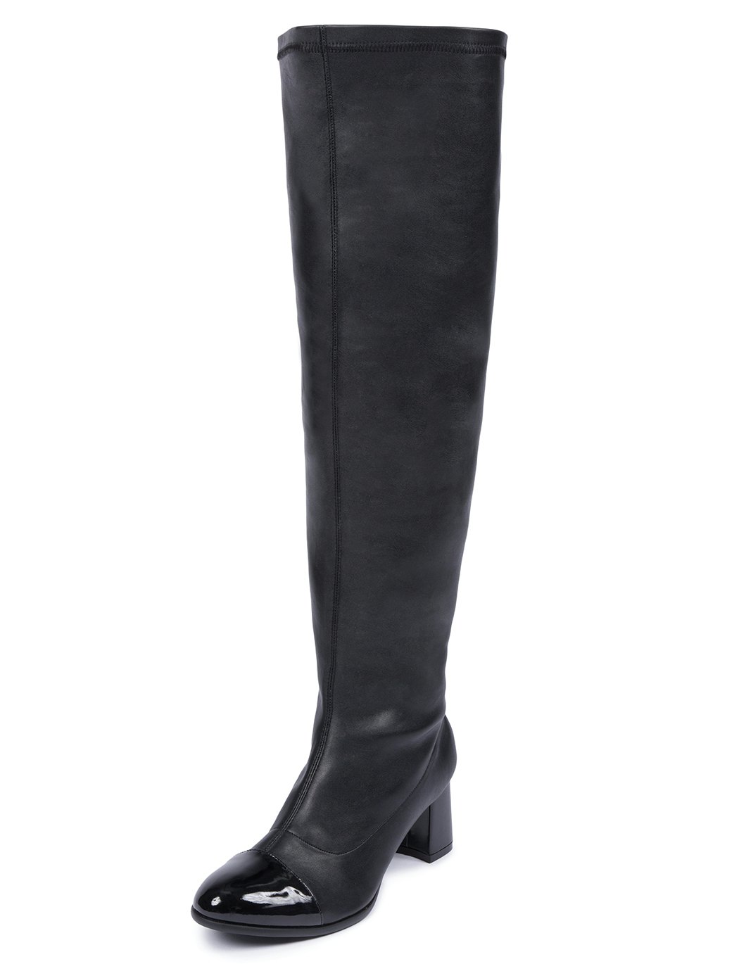 wide calf black leather high heel boots
