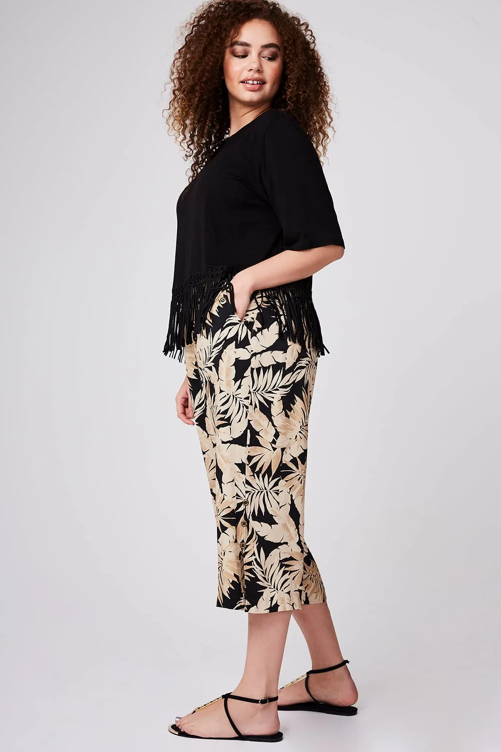 Full Size Drawstring Wide Leg Cropped Pants Plus Size