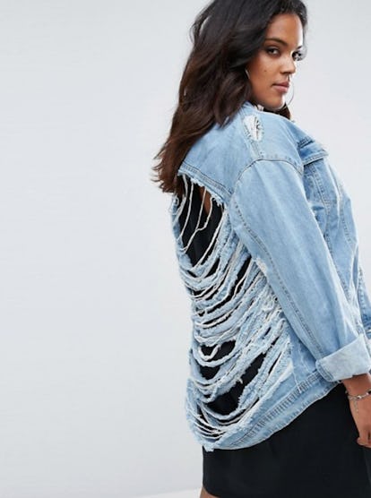 Ripped back jean jacket on sale