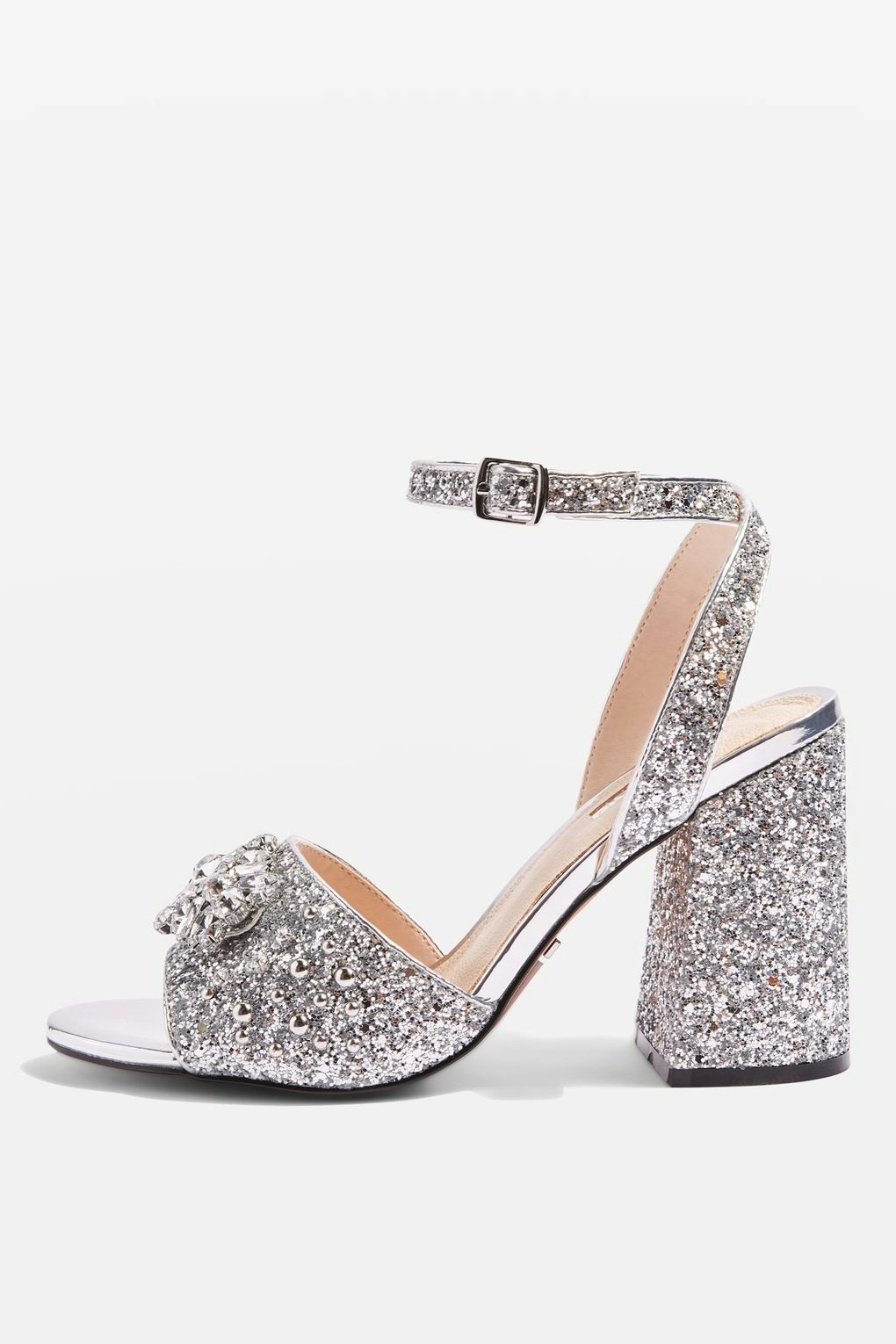 glitter chunky heel sandal