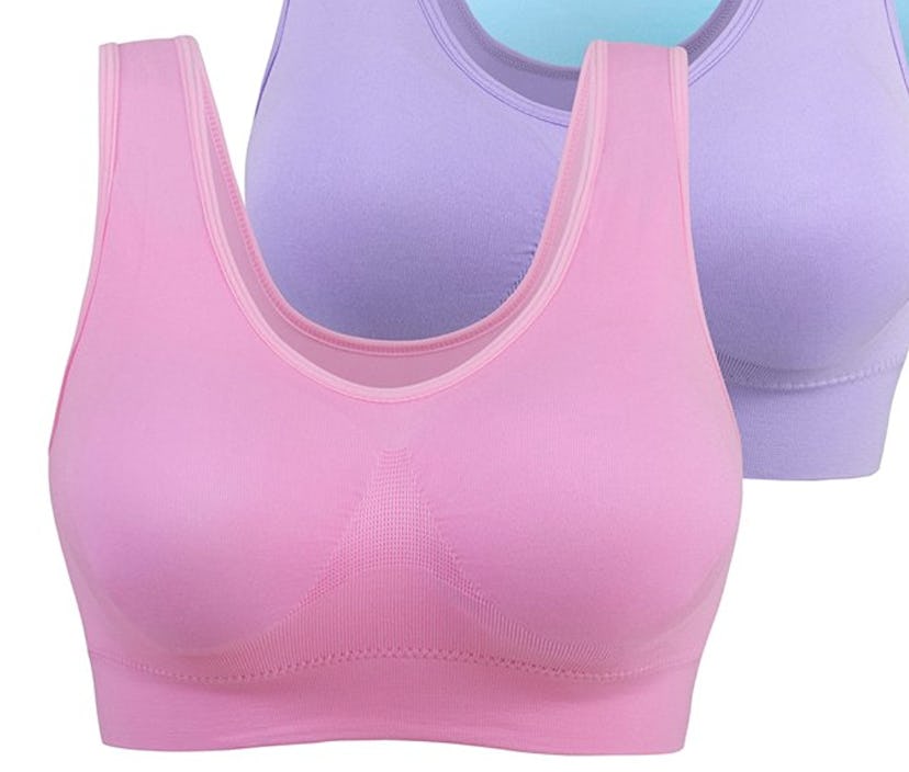 Wire-free sleep bra in pink and purple