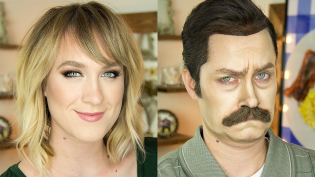 A talented makeup artist transformed herself into Ron Swanson for this year's Halloween