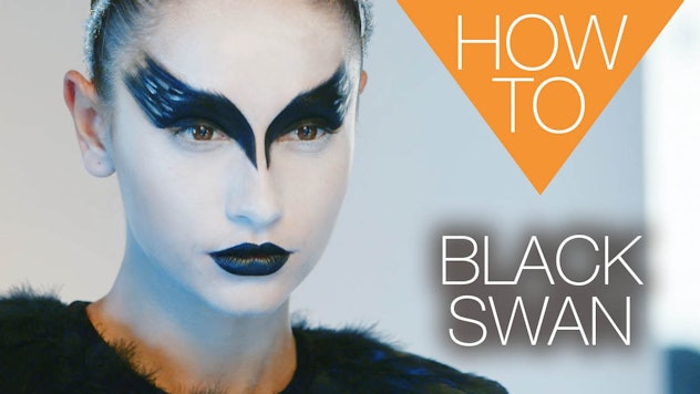 A girl with a Black Swan inspired makeup look ready for the Halloween