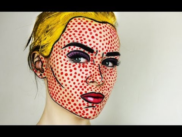 Lady rocking the pop art, comic book makeup look for the Halloween
