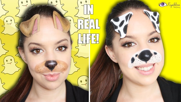 A girl rocking the viral Dog Snapchat Filter makeup look in real life, ready to be the cutest one ou...