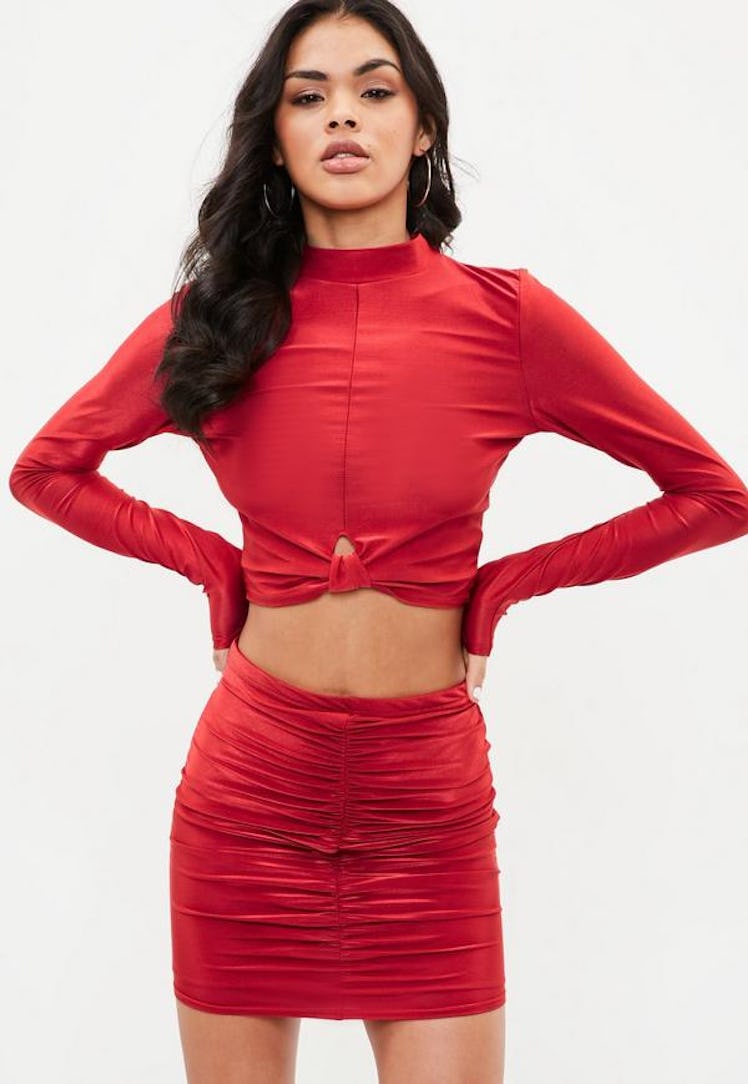 Red Knot Front Turtle Neck Slinky Crop Top