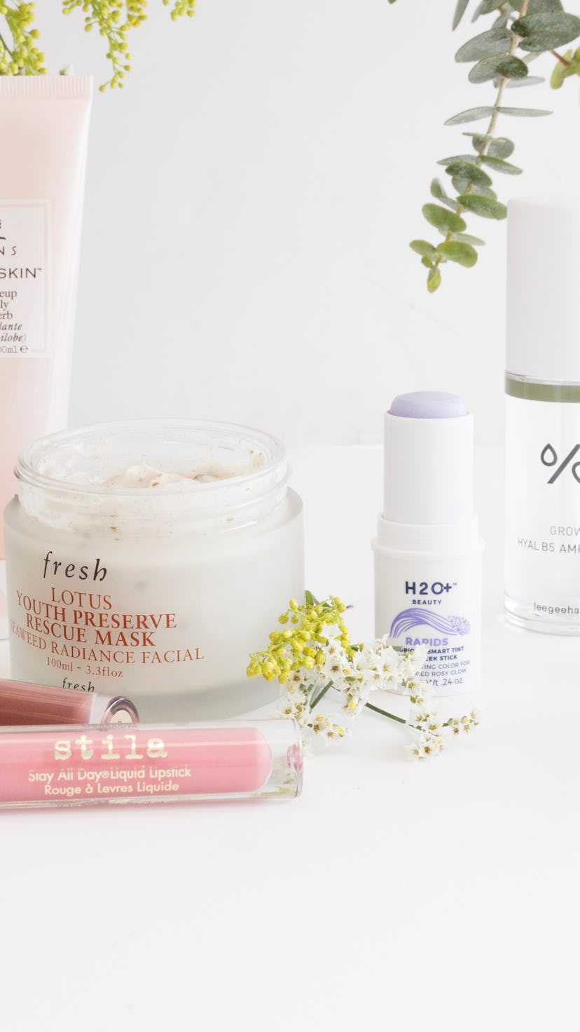 A collage with a few January new beauty products