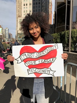 Najaad at the  New York City Women's March holding a sign