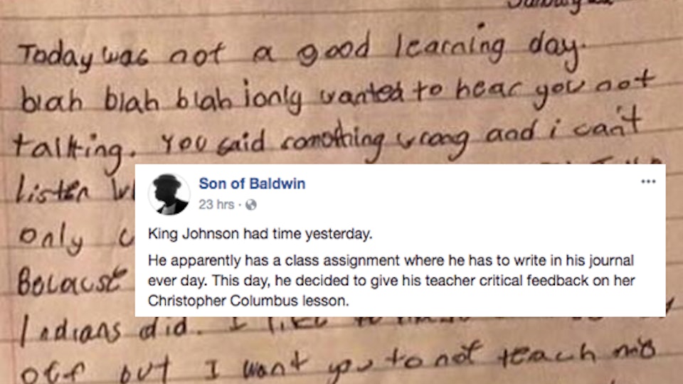 this boy s viral school journal entry about christopher columbus