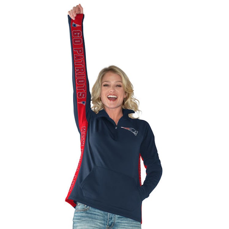 New England Patriots Hands High Women's MVP Quarter-Zip Pullover Jacket